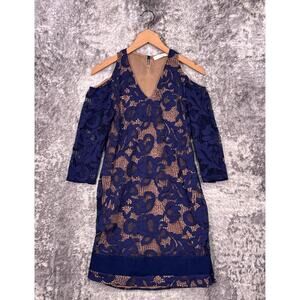 Anne Fontaine Dress 42 Womens Blue Floral Lace Cold Shoulder Mini